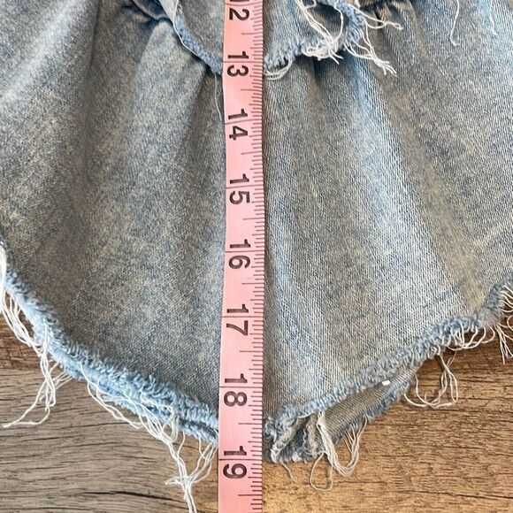 Mother Womens Layered Ruffle Mini Raw Edge Skirt Blue Denim Light Wash Size 27 - Picture 12 of 13
